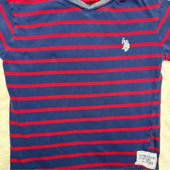 U.S. Polo Association T-Shirt Stripes V-Neck Blue & Red Size 4T - Picture 8 of 16
